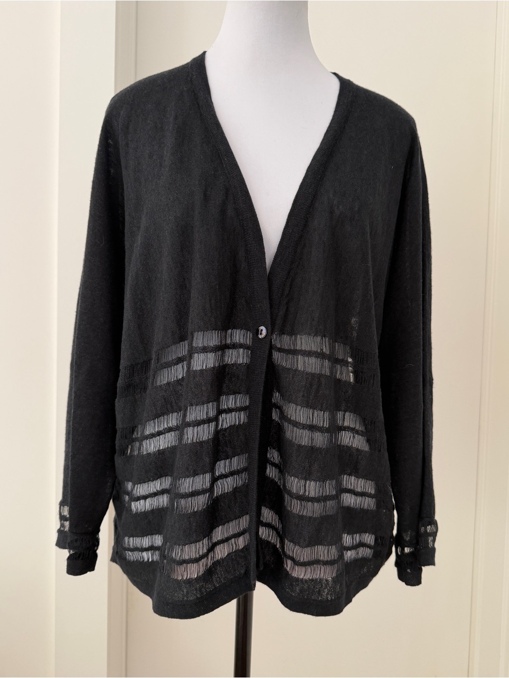 360 CASHMERE Cardigan Lightweight Flowy Sheer Delicate Stripe V Neck Whimsigoth